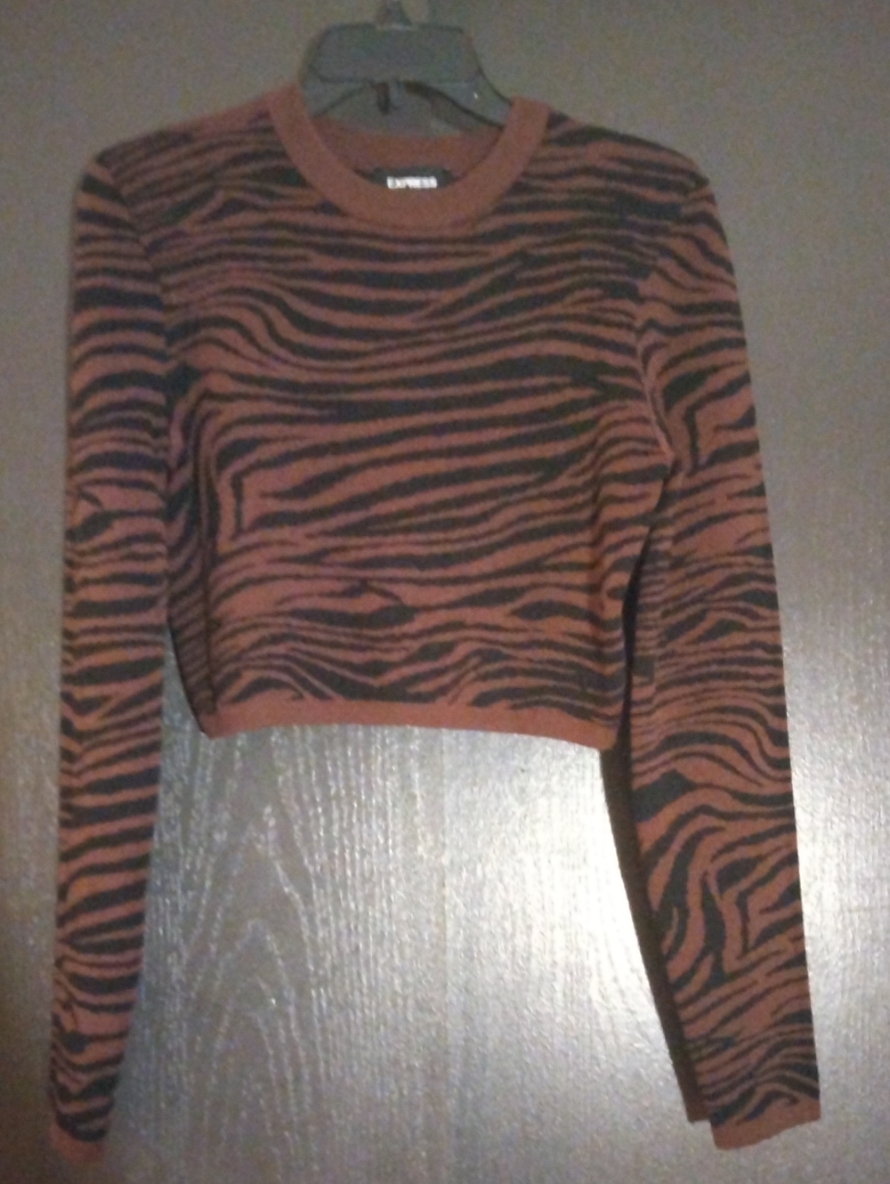Express Zebra Print Long Sleeve Crop Top